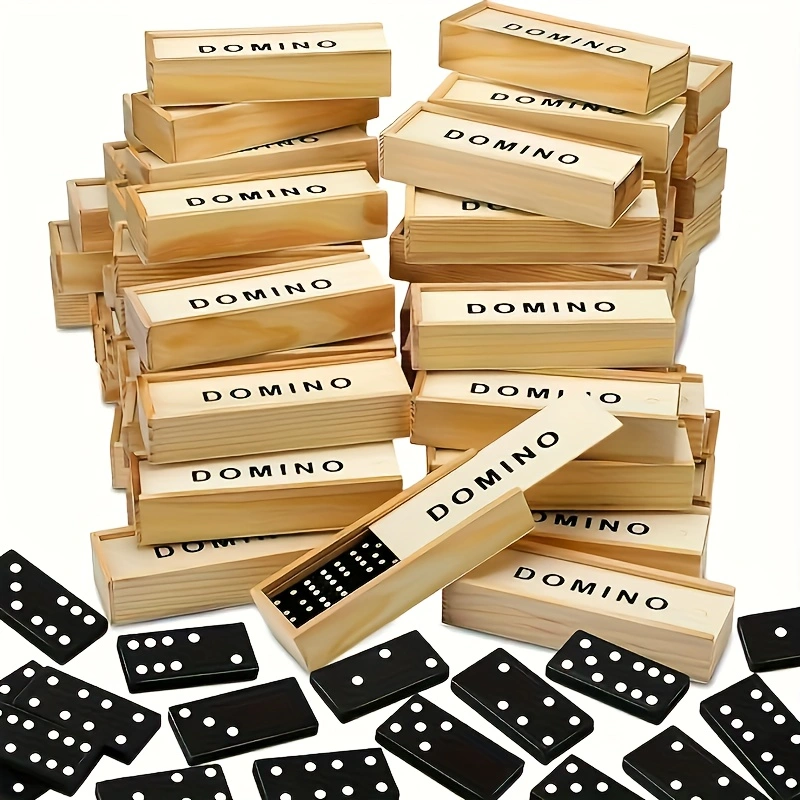 Woodworking Domino - 28 ピース/箱ミニ木製ドミノセット、ミニチュアクラシックボードゲーム、ゲームタイル、レジャータイム、屋外キャンプ旅行ゲーム用