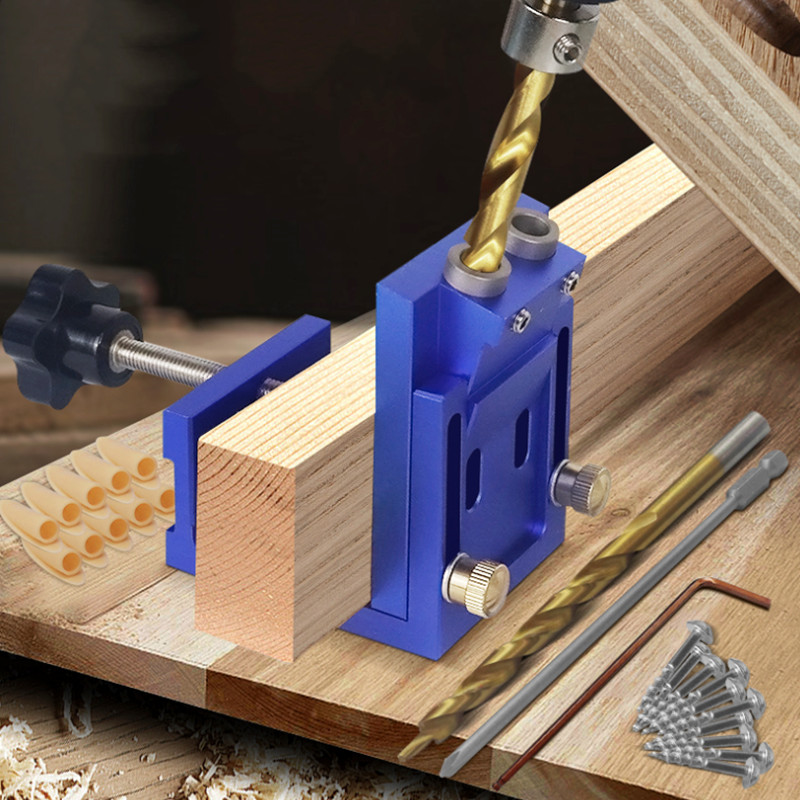 Woodworking Hacks - ポケットホールドリルガイドダボジグ、アルミニウム斜め穴ロケーター穴あけキット木工DIYツール、9mmドリルビット付き