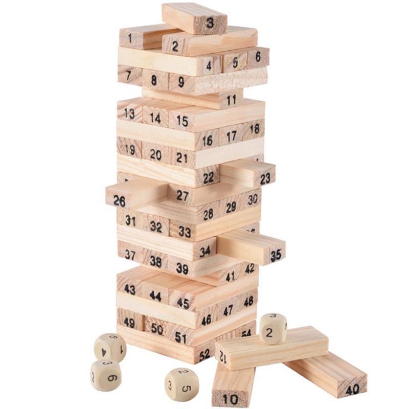 Woodworking Domino - 54 個ビルディングブロックおもちゃ面白いミニ木製タワー広葉樹ドミノスタッカーエキスモンテッソーリ教育ゲーム子供のためのギフト