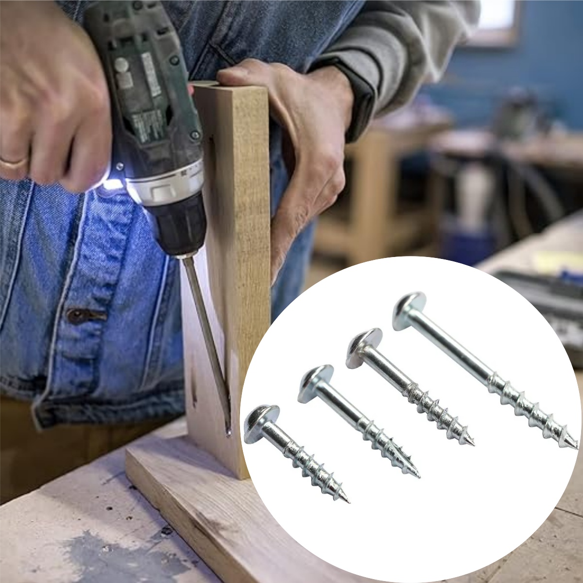 Woodworking Hacks - 100個入り亜鉛メッキフィリップスポケットホールネジ、ST4斜め穴セルフタッピング木ネジ（木工用ポケットホールジグ用）
