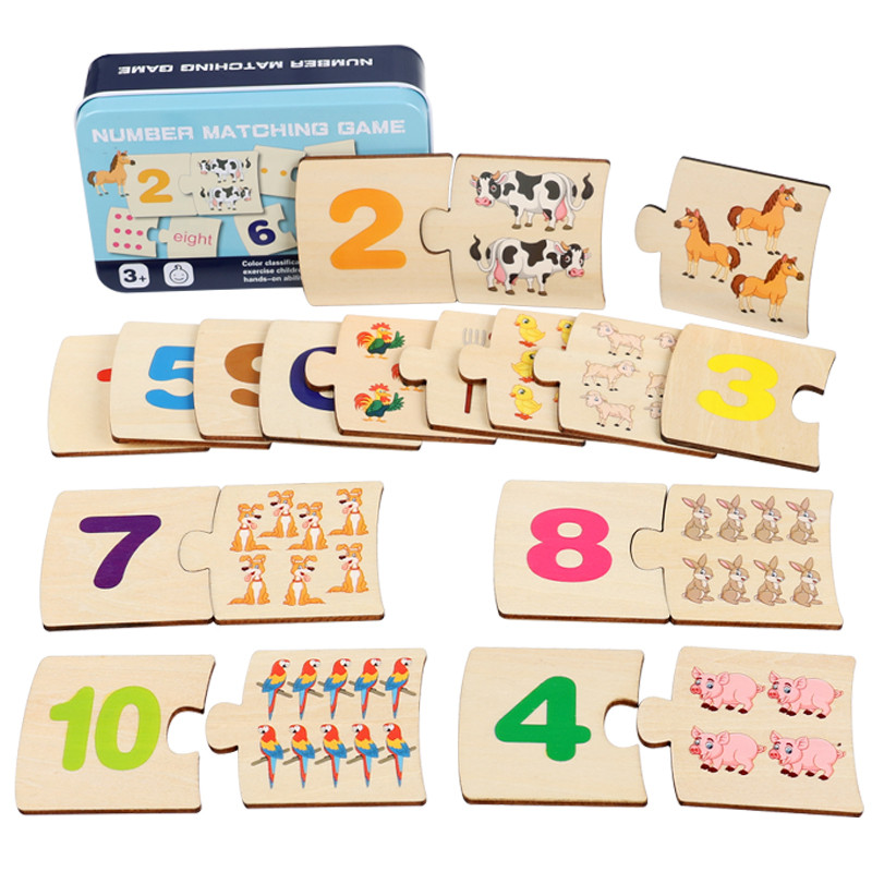 Woodworking Game - 子供向け鉄箱ナンバー啓発ペアリング木製動物フードパズルボード論理的思考トレーニングゲーム知育玩具
