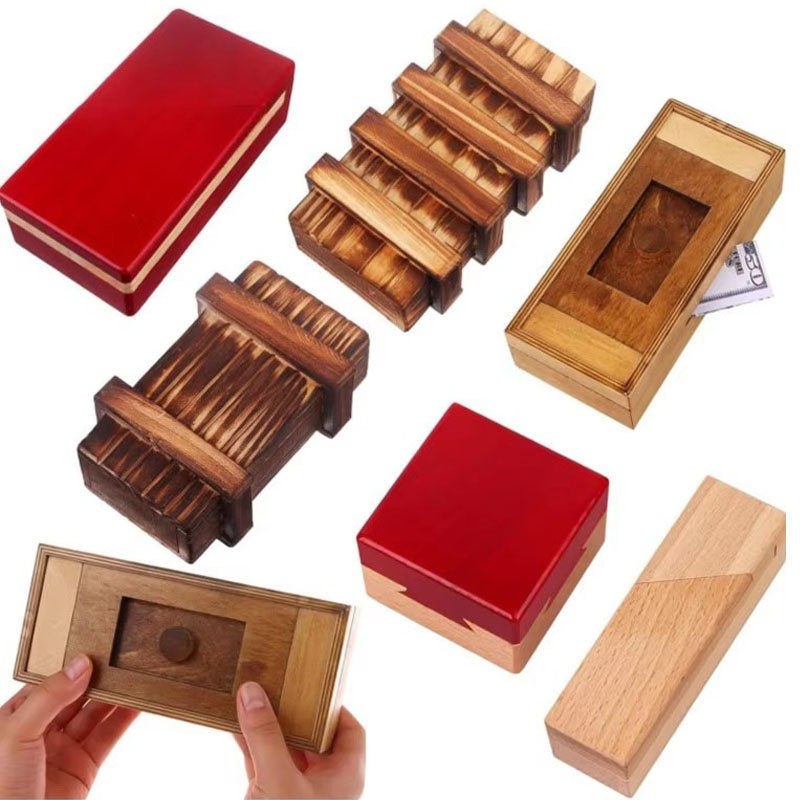 Woodworking Game - 木製パズルボックス、秘密の隠しコンパートメント付き、難しい頭脳体操、魔法の引き出し、大人と子供のための誕生日サプライズギフト