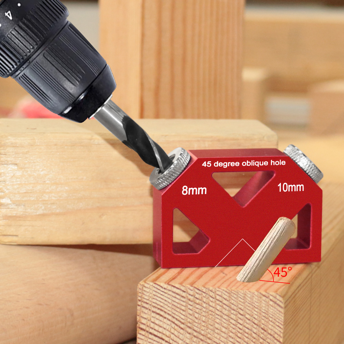 45 °   角度付き斜め穴あけポジショナー、アルミ製ドリル - Woodworking Hacks のレビューと価格