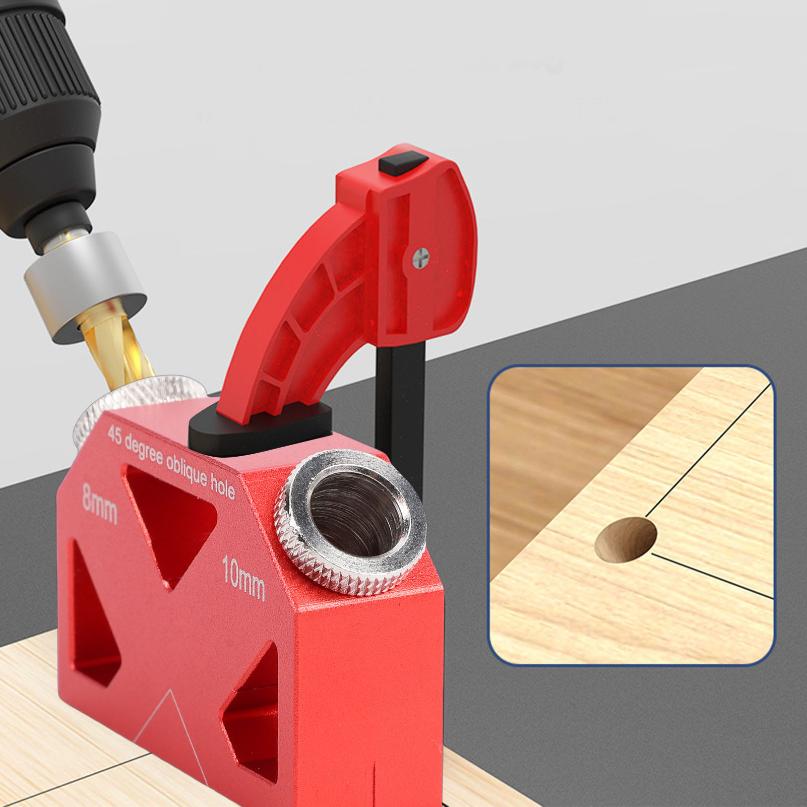 45 °   アングルドリルロケーター アルミ製ダボ穴ジグ  - Woodworking Hacks のレビューと価格