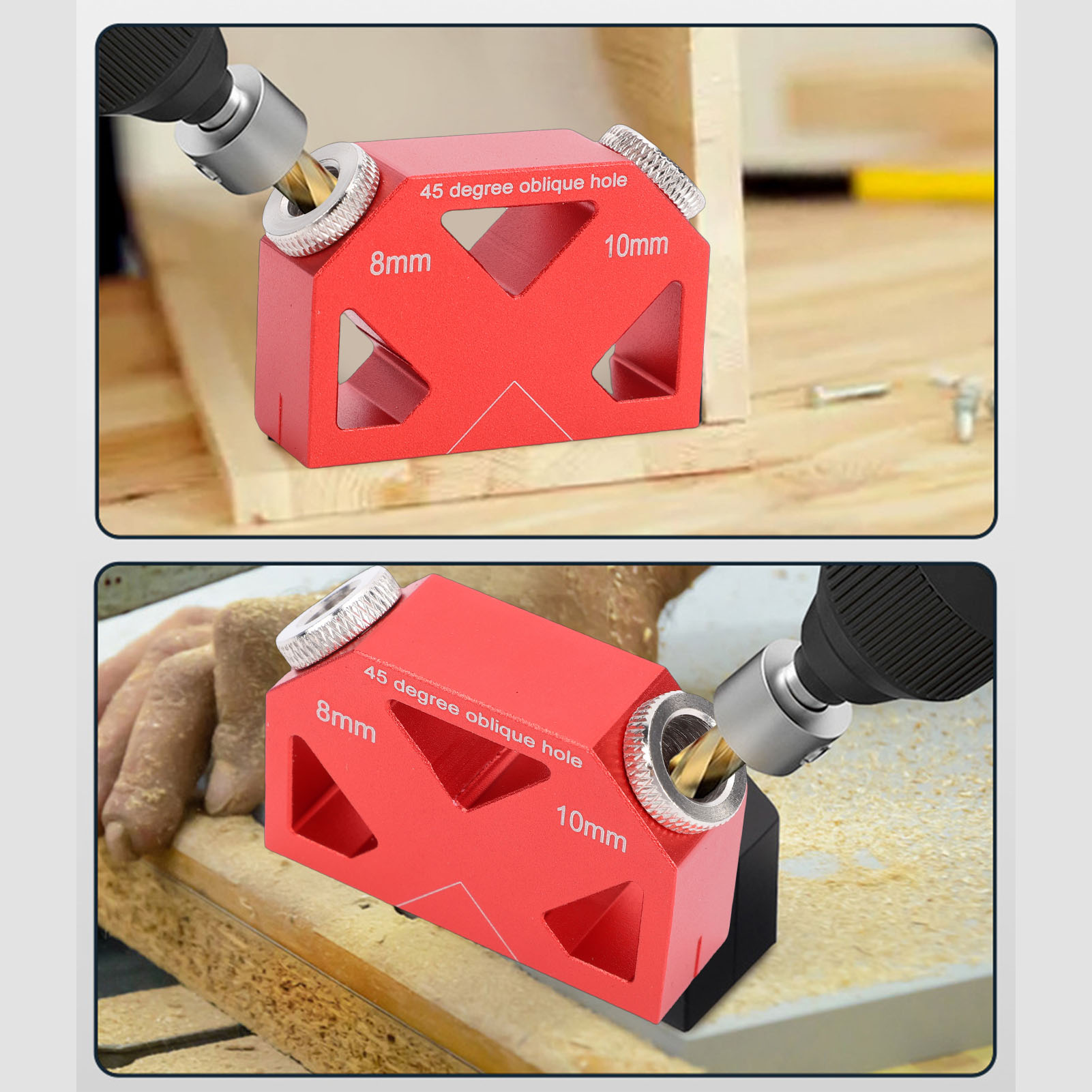 45 °   アングルドリルロケーター アルミ製ダボ穴ジグ  - Woodworking Hacks のレビューと価格