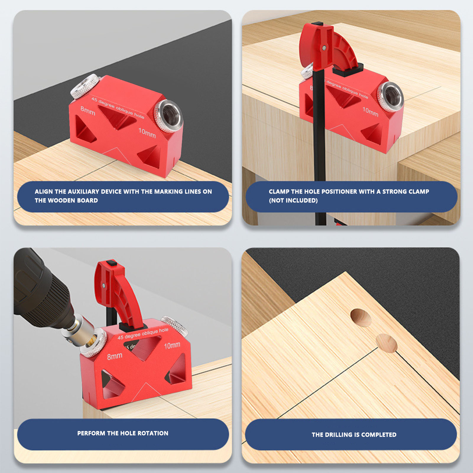 45 °   アングルドリルロケーター アルミ製ダボ穴ジグ  - Woodworking Hacks のレビューと価格